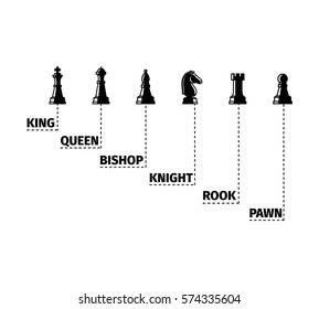 Set of named chess piece black isolated icons vector infographic