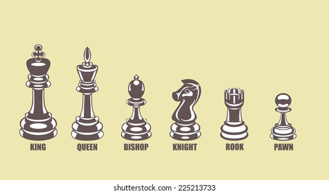 Set of named chess piece vector icons 