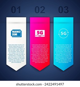 Set Nano Sim Card, Laptop with 5G network and . Business infographic template. Vector