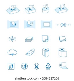 Set of napkin and tissue icons. Vector illustration isolated on white background. Easy to use for presentation your product, design. Editable stroke outline. EPS10.	