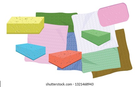 Set of napkins and sponges for cleaning - flat style - vector