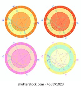 set of natal astrological charts vector illustration