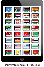 set of nation flag on tablet background