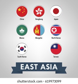 Set of nation flags for East Asia. Using for Education and Bussiness