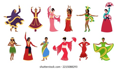 Set of national dances isolated on white background