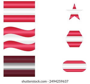 Set of National Flag of Austria. Austrian flags in different shapes. European Country. Austria flags isolated on white background. Editable vector EPS available