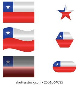 Conjunto de Bandera Nacional de Chile. República de Chile en diferentes Formas. Country sudamericano. Banderas chilenas aisladas sobre fondo blanco. EPS de Vector editable disponible