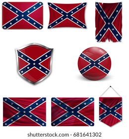 Set of the national flag of Confederation  in different designs on a white background. Realistic vector illustration.