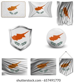 Set of the national flag of Cyprus in different designs on a white background. Realistic vector illustration.