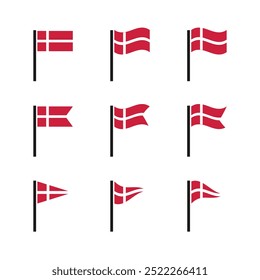 Set of national flag of Denmark. Isolated on white background vector illustration