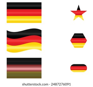 Set of National Flag of Germany. German flags in different shapes. European Country. Germany flag isolated on white background. Editable vector EPS available