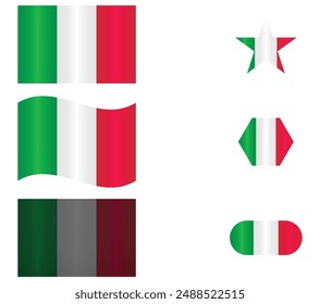 Set of National Flag of Italy. Italian flags in different shapes. European Country. Italy flags isolated on white background. Editable vector EPS available