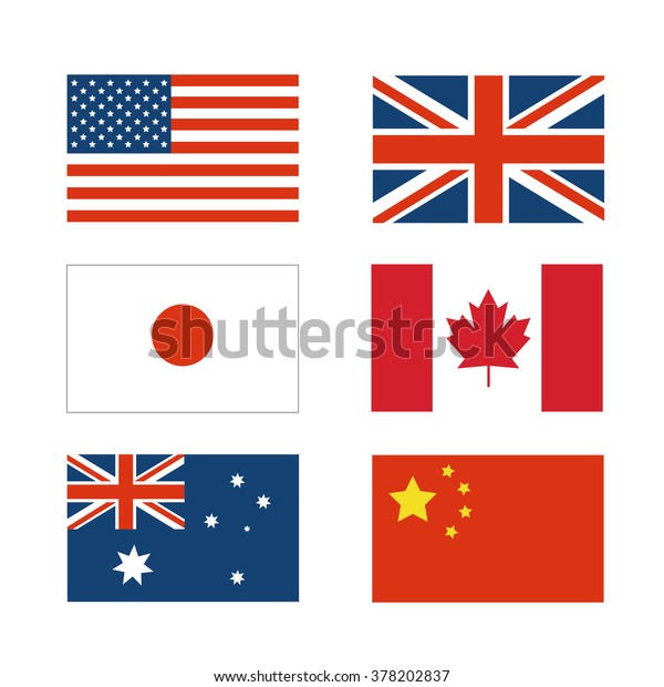 日本 中国 アメリカ オーストラリア カナダ イングランドの国旗のセット のベクター画像素材 ロイヤリティフリー