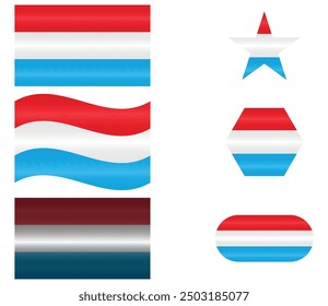 Set of National Flag of Luxembourg. Grand Duchy in different shapes. European Country. Luxembourg flags isolated on white background. Editable vector EPS available