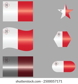 Conjunto de Bandera Nacional de Malta. Maltés en diferentes Formas. Country europeo. Banderas de Malta aisladas sobre fondo gris. EPS de Vector editable disponible