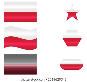 Set of National Flag of Poland. Polen Flags in different shapes. European Country. Polish flags isolated on white background. Editable vector EPS available