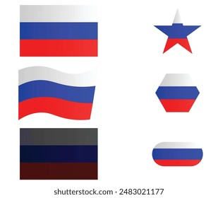 Satz der Nationalflagge von Russland. Russische Fahnen in verschiedenen Formen. Europäischer Country. Rus-Flagge isoliert auf weißem Hintergrund. Editierbare Vektorgrafik EPS verfügbar