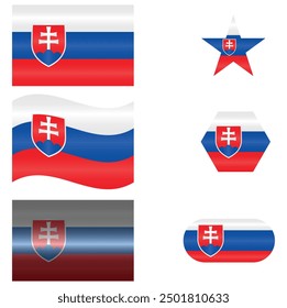 Set of National Flag of Slovakia. Slovakian in different shapes. European Country. Slovak flags isolated on white background. Editable vector EPS available