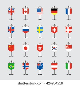 Set of national flag with stand vector illustration