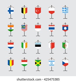 Set of national flag with stand vector illustration