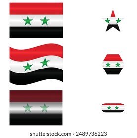 Set of National Flag of Syria. Syrian flags in different shapes. Middle East Country. Syria flags isolated on white background. Editable vector EPS available