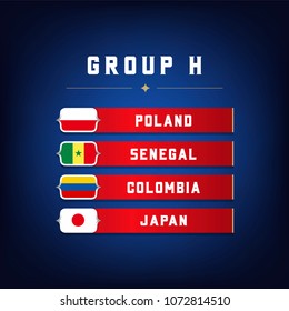 Set of National Flags. Football Championship Groups H. World Soccer Tournament.