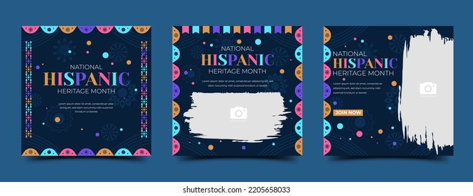 Set of National Hispanic Heritage Month square banner template design. Usable for social media post, card, and web.