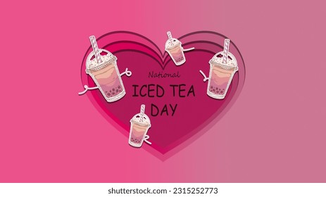 Set of National Iced Tea Day. Card. Paper Cut Style. SSTKabstract