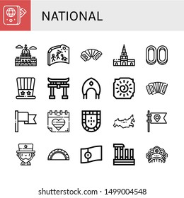 Set of national icons such as Passport, Capitol, Cave painting, Accordion, Cartagena, Cracknels, Independence day, Shinto, Kokoshnik, Flag, World pride day, Portugal , national