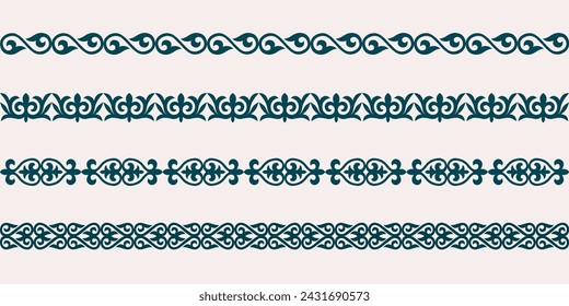 Set of national Kazakh ornament. Vector modern isolated elements Asian floral abstract element of the national pattern.