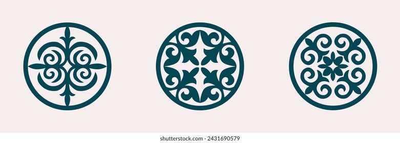 Set of national Kazakh ornament. Vector modern isolated elements Asian floral abstract element of the national pattern.