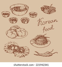 set of national Korean cuisine. vector illustration