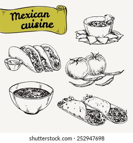 set national mexican cuisine  hand painted vector illustration