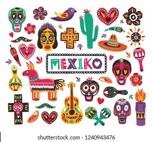 Set National Mexican Symbols Traditional Day Stock Vector (Royalty Free ...