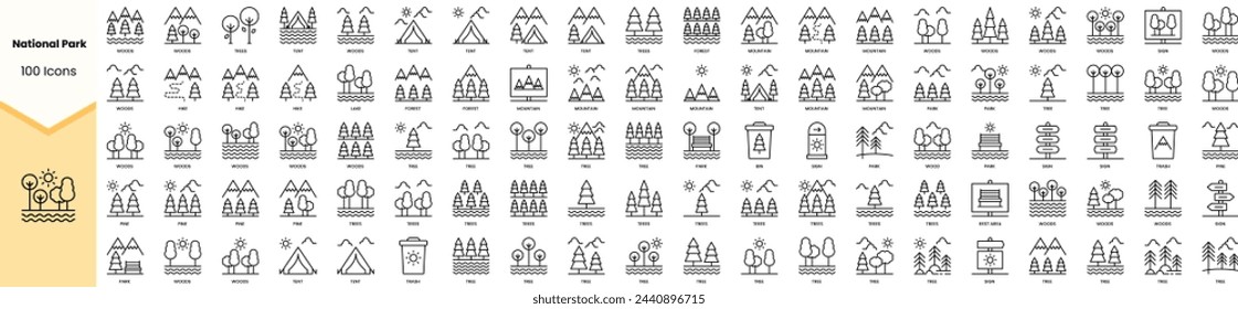 Set of national park icons. Simple line art style icons pack. Vector illustration