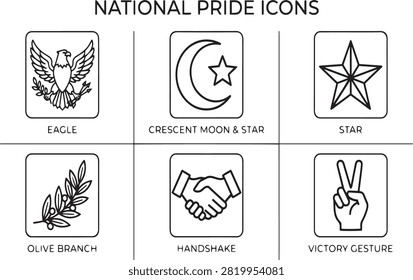 Set of national pride icon illustrations with national handshake crescent illustration patriotic patriotism heritage monochrome isolated collection identity emblematic official