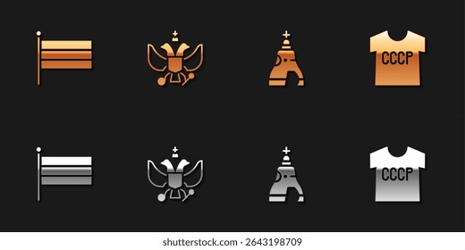 Set National Russia flag, emblem of, The Tsar bell and USSR t-shirt icon. Vector