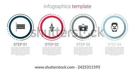 Set National Russia flag, Rocket ship, Ushanka and Joseph Stalin. Business infographic template. Vector