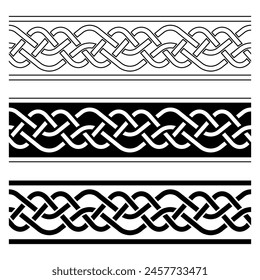 Set of national viking seamless ornament borders. Vector illustration. Celtic style border isolated on white background.