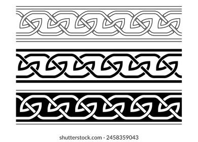 Set of national viking seamless ornament borders. Vector illustration. Celtic style border isolated on white background.