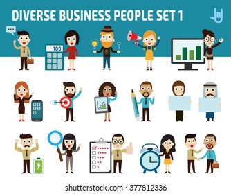 set nationality difference poses of  business peopleflat cartoon icon design. business concept.illustration isolated on white background.