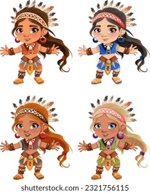 Set Native American cartoon