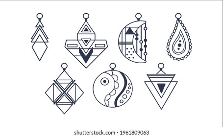 Set of Native American Indian amulets and ornaments isolated on white background. Boho style. Vector illustration