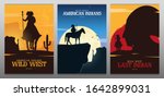  Set of Native American Indian with horse banners. Wild West landscape