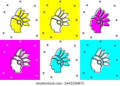 Set Native American Indian icon isolated on color background.  Vector