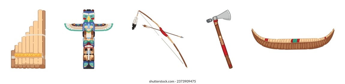 Set of Native American symbols on white background