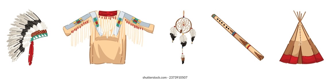 Set of Native American symbols on white background