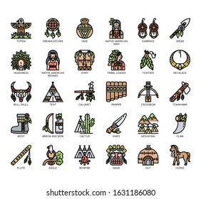 Set of native american thin line and pixel perfect icons for any web and app project. 