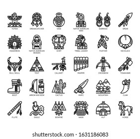 Set of native american thin line and pixel perfect icons for any web and app project. 