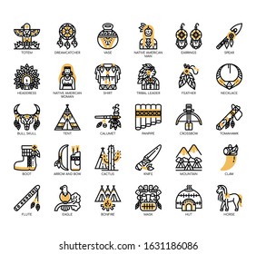 Set of native american thin line and pixel perfect icons for any web and app project. 